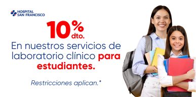 10% de descuento para estudiantes en servicio de laboratorio clínico.